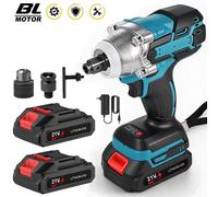 Llave de impacto sin escobillas de 520N.M, llave eléctrica inalámbrica con accionamiento cuadrado de 1/2 pulgada, taladro manual recargable, herramienta eléctrica para batería Makita de 18V With 2XBat