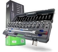 Llave dinamométrica de 1/2" con rango de 50-350 Nm, juego que incluye puntas, adaptadores y boquillas, todo en un estuche