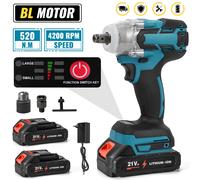 Llave eléctrica sin escobillas 520N.m para batería Makita de 18V, llave de impacto eléctrica inalámbrica, taladro de mano, herramientas eléctricas de enchufe With 2*Battery