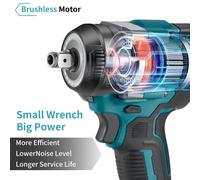 Llave inalámbrica de alto torque de 1200N.m con motor sin escobillas, accionamiento de 1/2 pulgada, 6700 rpm, 5 velocidades, compatible con la batería Makita de 18V 388VF, juego con cargador. 1 Batter