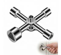 Llave Triangular 4 Vías Universal para Caja de Contador, Llave de Paso para Agua, Gas, Electricidad y Ascensor, Herramienta Multifunción de Aleación de Zinc, 7mm/10mm/12mm/13mm/18mm, Plata