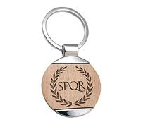 Llavero Imperio Romano SPQR Roma - Llavero Grabado en Madera de Haya Natural y Metal con Bajorelieve