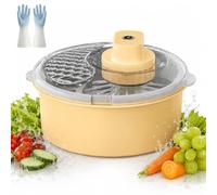 LLELEMAMO Centrifugadora Eléctrica para Ensalada y Lavador de Frutas, Limpiador 2 en 1 con Bol Giratorio, Secador para Verduras, Bayas y Hojas Verdes, Gran Capacidad, Desmontable (Yellow - Electric)