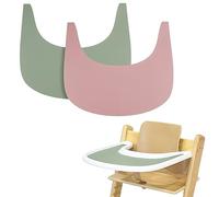 LLHQAMT 2 manteles individuales de silicona para silla alta (verde/rosa) | Limpio e higiénico, adecuado para Stokke Tripp Trapp cubierta de bandeja de trona