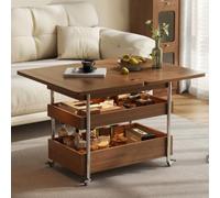 LLNWDNB Mesa de salón con 3 estantes, mesa de sofá con ruedas, compartimento oculto, mesa de café de madera y metal A