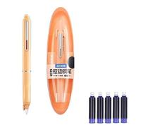 lmoikesz Juego de Plumas Estilográficas Retráctiles, Pluma Clicktech 0,38mm con 5 Cartuchos de Tinta y Estuche, Empuñadura Ergonomica Antisecado para Escritura, Naranja,Tinta azul borrable