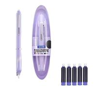 lmoikesz Juego de Plumas Estilográficas Retráctiles, Pluma Clicktech 0,38mm con 5 Cartuchos de Tinta y Estuche, Empuñadura Ergonomica Antisecado para Escritura, Púrpura,Tinta azul borrable