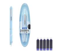lmoikesz Juego de Plumas Estilográficas Retráctiles, Pluma Clicktech 0,38mm con 5 Cartuchos de Tinta y Estuche, Empuñadura Ergonomica Antisecado para Escritura, Azul,Tinta azul borrable