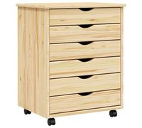 LMTYOENFG Cajonera con 6 cajones de madera maciza de pino, armario con ruedas para oficina y salón, armario auxiliar de madera natural, barniz transparente, 53 x 39 x 65,5 cm