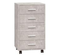 LMTYOENFG Cajonera con ruedas con ruedas, color gris hormigón, 5 cajones, contenedor de oficina, material de madera, armario auxiliar móvil para oficina y estudio, 33 x 38 x 63 cm