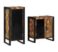 LMTYOENFG Juego de muebles de baño de 2 piezas de armarios de madera maciza | Juego de 2 puertas de madera reciclada y hierro para baño de invitados o en suite, amplio espacio de almacenamiento con 4