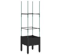 LMTYOENFG Macetero con enrejado, 40 x 40 x 142,5 cm, plástico, color negro | Macetero elevado con aspecto de ratán con soporte integrado para tomates y flores en patio y jardín.