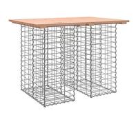 LMTYOENFG Mesa de jardín Gabione 100 x 70 x 72 cm madera maciza Douglas | Base de gavión robusta de acero galvanizado combinada con tablero natural para terrazas y pequeños jardines.