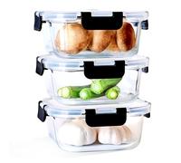 LNWSN 800 ml frascos de vidrio con tapa 3 tarros de cristal de borosilicato resistente al calor, recipientes herméticos con tapa para almacenamiento de alimentos en casa, color negro