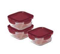 LocknLock Eco Ovenglass - Juego de 3 recipientes de vidrio para alimentos con tapas, herméticos, a prueba de fugas, cuadrados, con tapas de plástico reciclado, aptos para horno, lavavajillas, 3 x 500