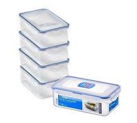 LocknLock Recipientes rectangulares para alimentos con tapas, juego de 5 recipientes de plástico herméticos e herméticos para almacenamiento de alimentos, sin BPA y aptos para lavavajillas, 5 x 1 L
