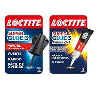 Loctite Super Glue-3 Pincel, pegamento transparente con pincel aplicador & Super Glue-3 Power Gel, gel adhesivo flexible y resistente, pegamento instantáneo