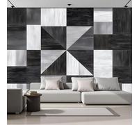LODMLOER Papel Pintado Efecto 3D Bloque Cuadrícula Salón Dormitorio - Sin adhesivo - Fotomural de Pared en Tejido No Tejido Decorativo Textura De Vetas De Madera Decoración de Pared 300x210cm
