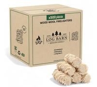 Log Barn Encendedores Naturales - Caja de 500, Pastillas de Encendido para Barbacoa, Estufas de Leña, Hornos de Pizza, Chimeneas, Lana de Madera para Encender Fuego - Auténtica Leña Log Barn