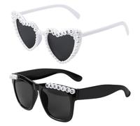 loghohu 2 gafas de sol para novio novia, Just Married, gafas blancas con forma de corazón con perlas para mujeres, gafas de boda cuadradas negras para hombres, bodas, fiestas, viajes, despedidas de