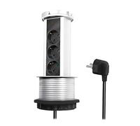 LogiLink LPS235A - Regleta de 3 enchufes (3 enchufes CEE 7/3) con Mayor protección táctil, Apta para mesas con un diámetro de Orificio de Cable de 100 mm