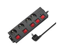 LogiLink Regleta LPS251 - 4 enchufes (CEE 7/3), 5 interruptores, protección sobretensiones, obturador