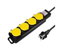 LogiLink LPS254 - Regleta para Exteriores, 4 enchufes (4 enchufes CEE 7/3) con protección IP 44 e Interruptor de Encendido/Apagado, Exterior Negro