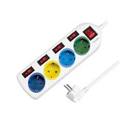 LogiLink LPS257 - Regleta de 4 enchufes (CEE 7/3), con 5 interruptores de Encendido/Apagado, con Obturador de Seguridad Integrado (Mayor protección táctil), Color: Multicolor y Blanco
