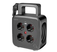 LogiLink LPS504 - Carrete de Cable de 5 m con 4 Tomas (protección de Contacto), 1 Puerto USB-A y 1 Puerto USB-C, Clase de protección IP20 y disyuntor térmico de protección contra