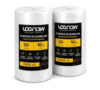 LOGNOW Papel de Burbujas 50 cm x 10 m, Pack 2 Rollos - 20 m Totales - Plástico de Burbujas para Embalaje, Envíos y Mudanzas, Rollo Burbuja Reciclable, Uso Profesional y Doméstico