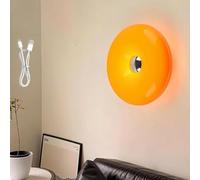 LOGT Aplique LED naranja Donut Lámpara Recargable Aplique Redondo Sin Cables con Enchufe Regulable por Tacto Recarga USB Funciona con Batería Aplique Donut Sin Conexión Eléctrica Luz de Noche