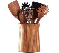 LOHONER Soporte de madera para utensilios de cocina, giratorio de 360°, 18.3 x 15.2 cm, vasija grande de madera de acacia, decoración de cocina de granja