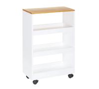 Lola Home Estantería con ruedas de 3 estantes de madera y bambú blanca y natural de 48x24x77 cm