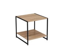 Lola Home Mesa auxiliar cubo de metal y MDF negra y natural de 50x50x50 cm