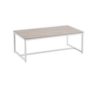 Lola Home Mesa de centro de acero y madera MDF en blanco y natural de 100x50x36 cm
