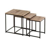Lola Home Set de 3 mesas de centro nido de madera natural clara y metal