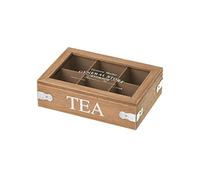 LOLAhome Caja de té de Madera y Cristal Beige de 7x16x24 cm