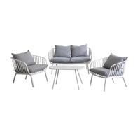 Conjunto de jardín Vione con sofá, mesa ovalada y 2 sillones, desenfundable, de resina y fibra de vidrio LOLAhome Gris