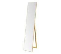 LOLAhome Espejo de pie de Cuerpo Entero con Marco de Madera Dorado de 151x31 cm. Soporte Plegable. Ideal para Vestidor, Dormitorio y Entrada. Diseño Moderno y Estable.