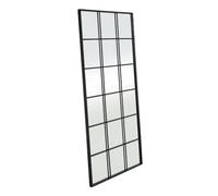 LOLAhome Espejo Ventana Grande Industrial Negro Metal y Cristal 90x180 cm | Diseño Geométrico de Hierro en Pared. Aporta Amplitud y Luminosidad con un Toque Contemporáneo y Elegante.