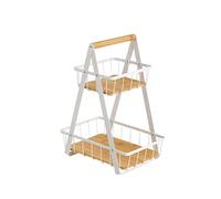 LOLAhome Frutero de 2 cestas blanco de metal y bambú natural de 30x20x40 cm