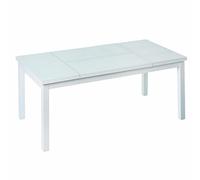 LOLAhome Mesa de Centro elevable Exterior Aluminio Blanco y Cristal | Templado, 120x60x48 cm, Agnes