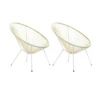 LOLAhome Pack 2 Sillones de jardín Acapulco Blanco Roto| Cuerdas de Rattan PE y Acero | 72x77x84 cm | con Topes de Goma, Resistente hasta 120kg | para Interior y Exterior, Jardín, Terraza | Acapulco