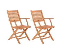 LOLAhome Pack de 2 Sillas de jardín Resistentes y Plegables, con reposabrazos | De Madera natual sostenible de Acacia con FSC | para Exterior, jardín, terraza, balcón o Piscina | Kate