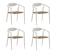 LOLAhome Pack de 4 sillas Contract de jardín Vania de Aluminio Blanco, apilables, Asiento de Cuerda de Rafia, Elegantes, para Comedor, Tratamiento Exterior, Resistentes UV y Humedad