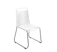 LOLAhome Pack de 4 sillas de Exterior de Cuerda Blanca y Acero Negro | Duraderas, Apilables y Ergonómicas | De 90x60x53 cm | Tratamiento Epoxi para Exterior | Diseño modernista Antea