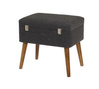LOLAhome Puff arcón con Almacenamiento tapizado en Tela Sherpa Gris Oscuro con Patas enroscables de Madera de Abeto de 50x35x46 cm. Capacidad: 25 litros.