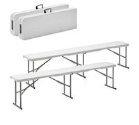 LOLAhome Set 2 Bancos Plegable, de Acero Anticorrosión y HDPE (De 181x26x42 cm) | Resistente, fácil Transporte, fácil Montaje | Ideal Acampadas, Picnic, Catering, Jardín, Terraza