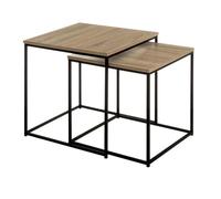 LOLAhome - Set 2 mesas de Centro Nido de 50x50 cm y 45x45 cm con diseño Moderno en Madera Natural y Estructura metálica Negra, Ideal como Auxiliar versátil para salón, Comedor u Oficina