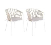 LOLAhome Set 2 Sillas de Jardín Myra de Acero y Cuerda Trenzada Color Blanco, 52x51x80 cm, Cojín Incluido, Ergonómica, Diseño Elegante y Resistentes, Patas Desmontables Uso Exterior